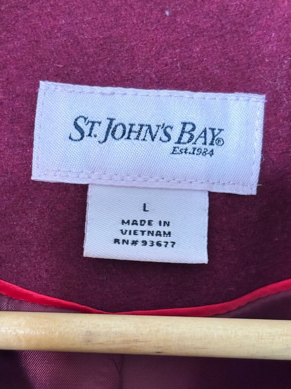 St John's Bay Burgundy Peacoat, Size L - Picture 3 of 3